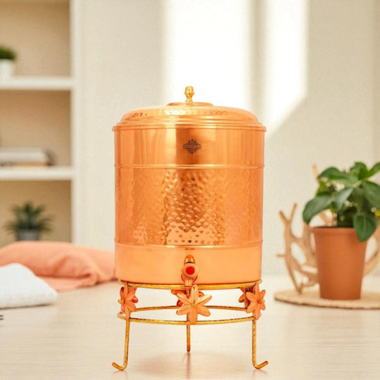 Full dimensions of 5 litre round copper water pot with stand – copper matka 5 litre price