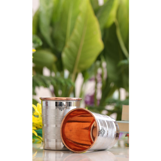 Steel Copper Glass, Tumbler Handcrafted in Luxury Design, Drinkware, Serveware, 250ml
