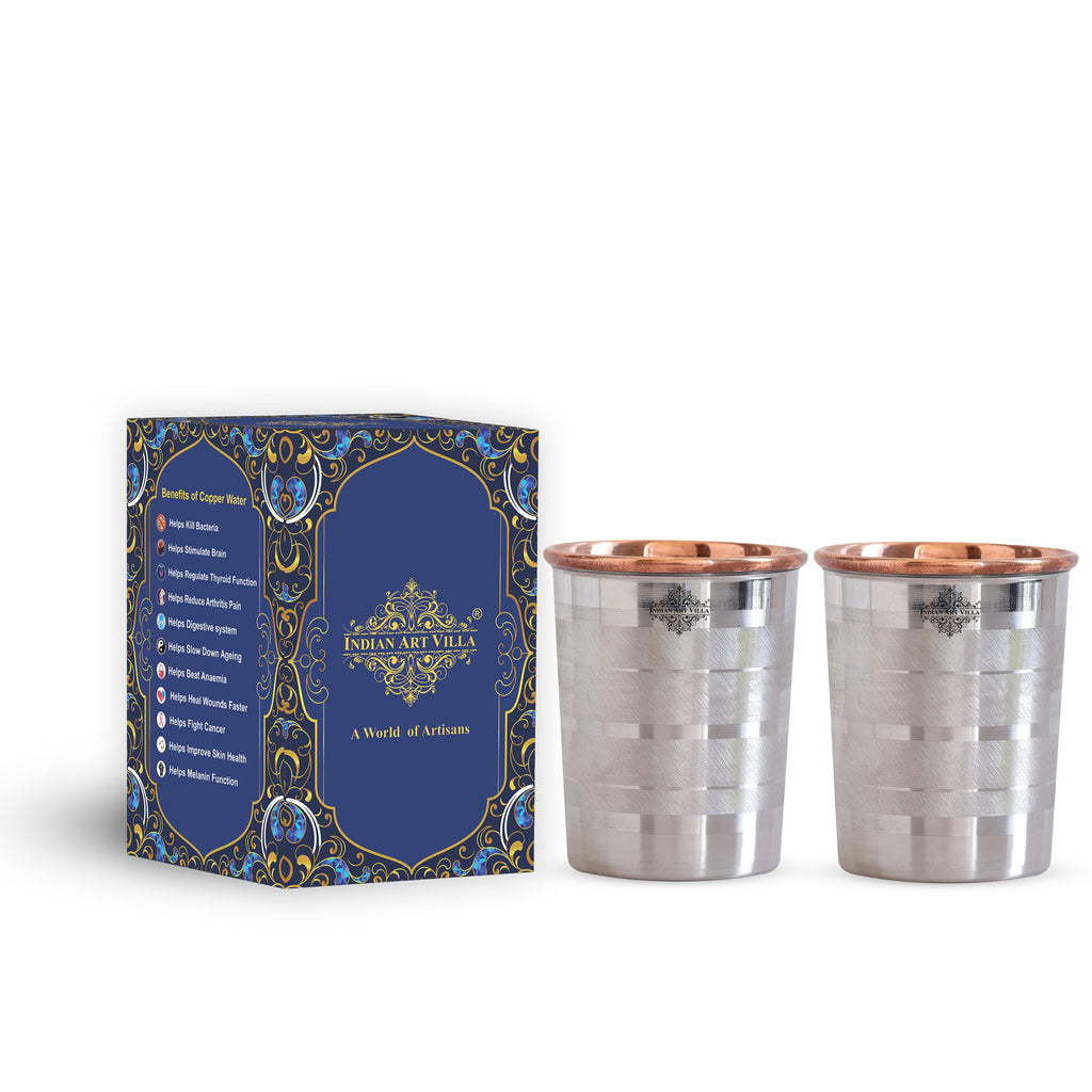 Indian Art Villa Steel Copper Glass, Tumbler Handcrafted in Luxury Design, Drinkware, Serveware, 250ml