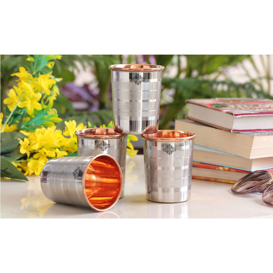 Steel Copper Glass, Tumbler Handcrafted in Luxury Design, Drinkware, Serveware, 250ml