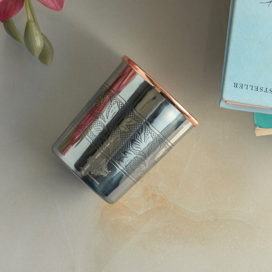 Steel Copper Glass, Tumbler Handcrafted in Luxury Design, Drinkware, Serveware, 250ml