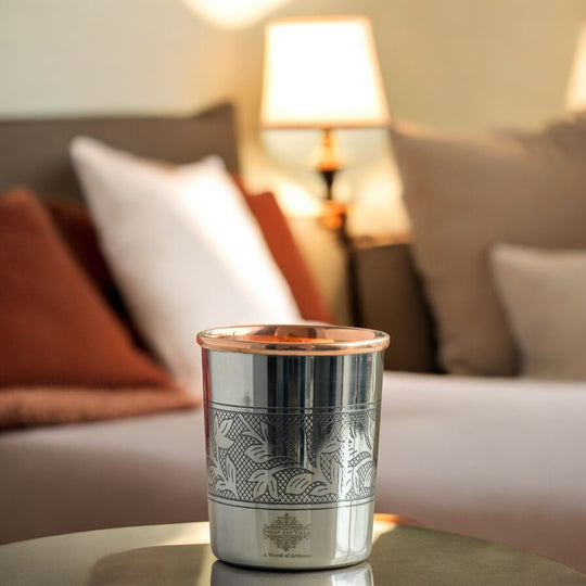 Steel Copper Glass, Tumbler Handcrafted in Luxury Design, Drinkware, Serveware, 250ml