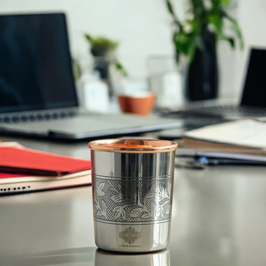 Steel Copper Glass, Tumbler Handcrafted in Luxury Design, Drinkware, Serveware, 250ml
