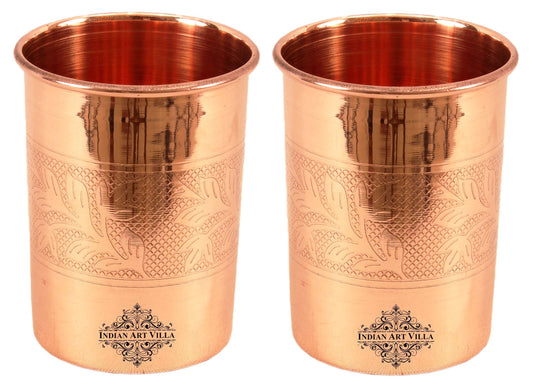 Pure Copper Glass With Handcrafted Embossed Design 275 ML