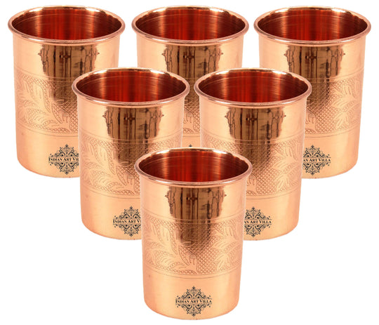 Pure Copper Glass With Handcrafted Embossed Design 275 ML