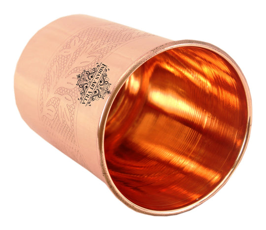 Pure Copper Glass With Handcrafted Embossed Design 275 ML