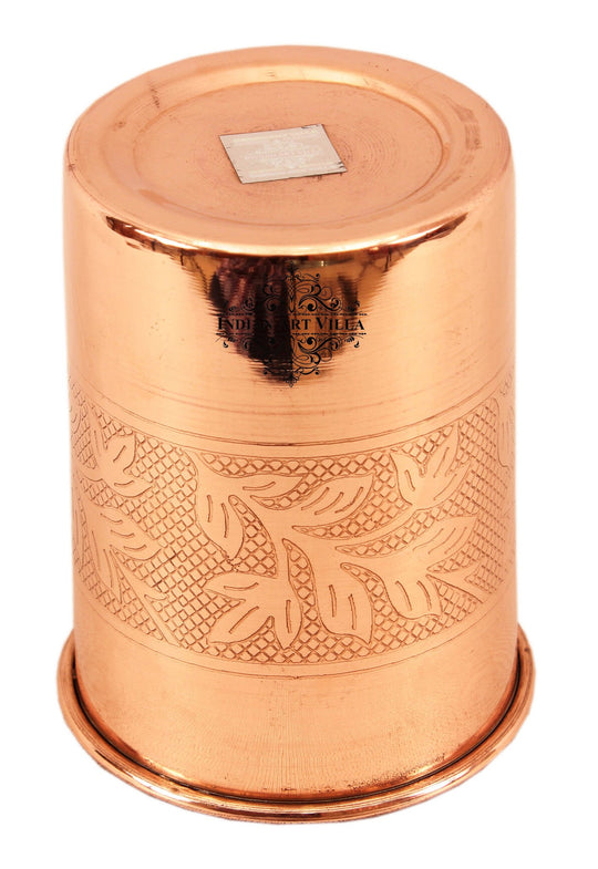 Pure Copper Glass With Handcrafted Embossed Design 275 ML