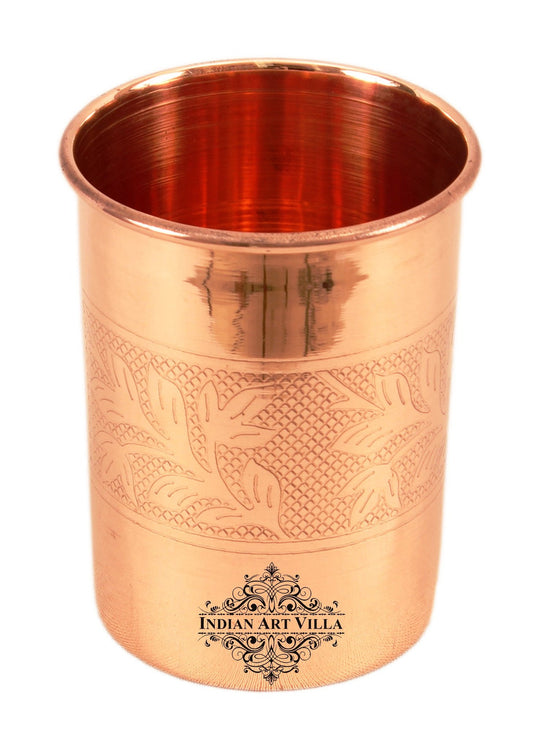 Pure Copper Glass With Handcrafted Embossed Design 275 ML