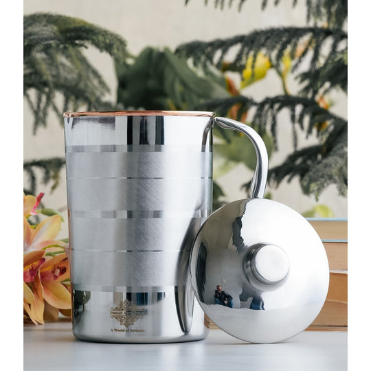 Pure steel copper jug luxury design with lid side view — Indian Art Villa
