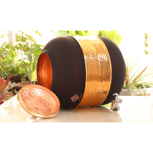 5 litre embossed copper matka with stand height and stand clearance dimensions – copper water pot with stand