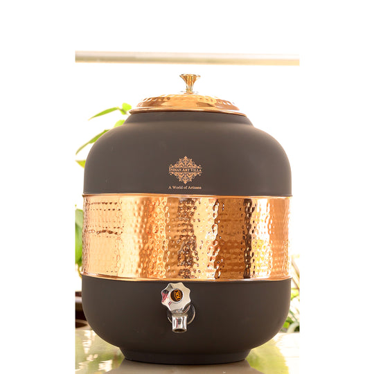 Angled view of 5L plain copper pot with tap showing clean copper surface and brass spigot – copper matka with tap