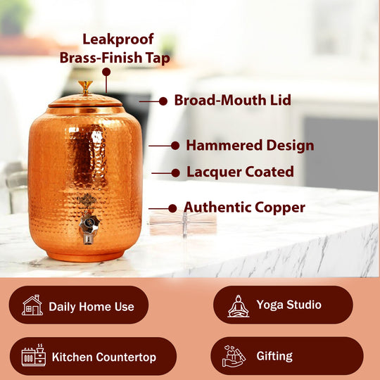 Dimension guide for 5 litre copper matka – height, mouth and body diameter – copper water pot