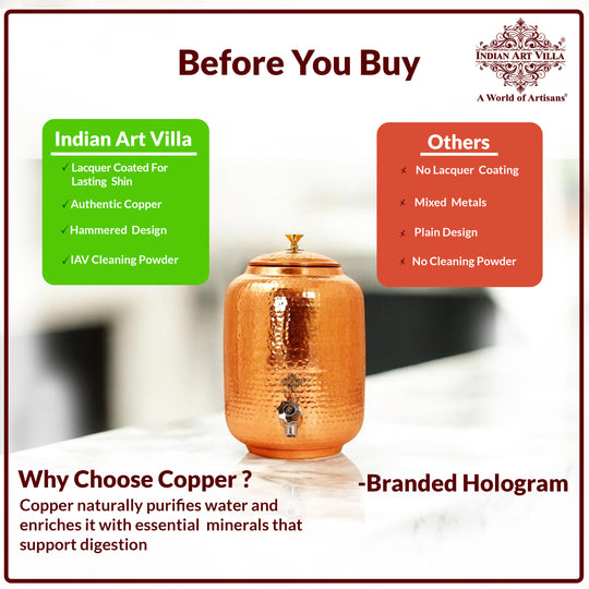 5 litre copper water pot stored in kitchen alcove – ideal tambe ka matka for joint families