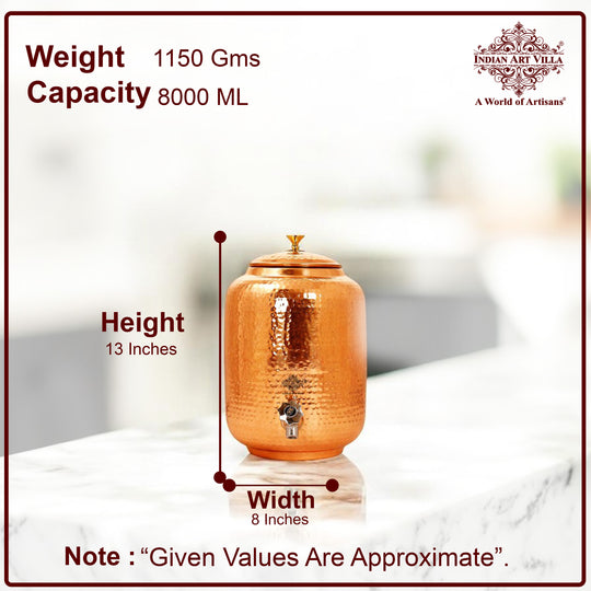 Extra-large 5 litre plain copper matka with bulbous round body – copper matka 5 litre price for large families
