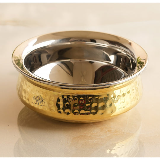 Steel Brass Hammered Handi – Serveware