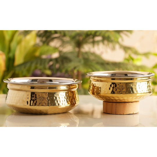 Steel Brass Hammered Handi – Serveware