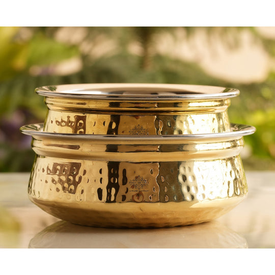 Steel Brass Hammered Handi – Serveware