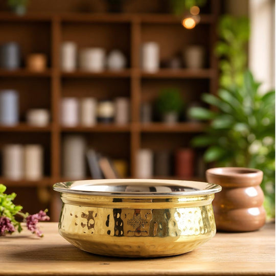 Steel Brass Hammered Handi – Serveware