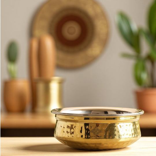Steel Brass Hammered Handi – Serveware