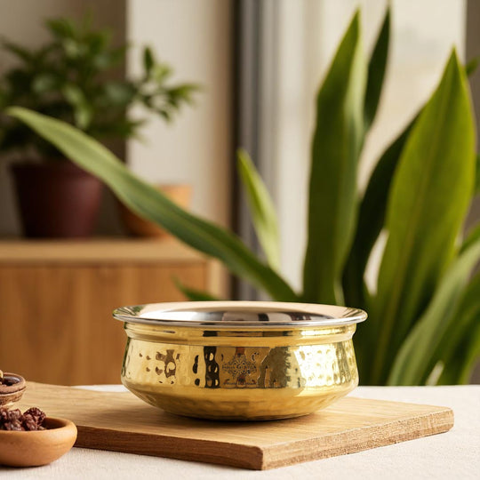 Steel Brass Hammered Handi – Serveware