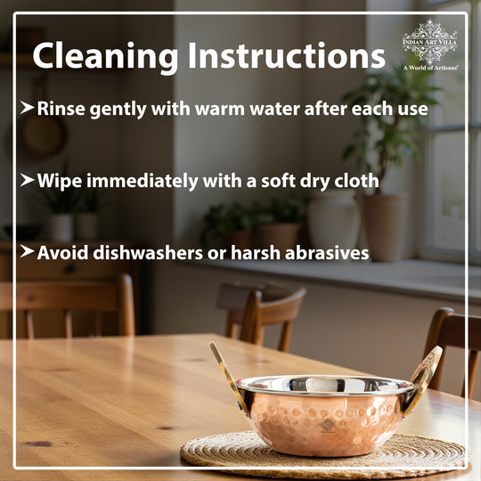 Steel Copper Hammered Design Kadhai - Elegant Serveware with Brass Handles