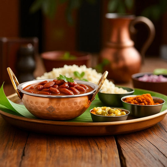 Steel Copper Hammered Design Kadhai - Elegant Serveware with Brass Handles