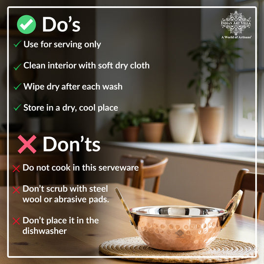 Steel Copper Hammered Design Kadhai - Elegant Serveware with Brass Handles