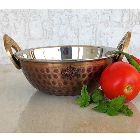 Steel Copper Hammered Kadhai with Antique Finish