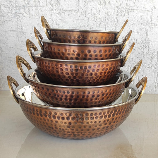 Steel Copper Hammered Kadhai with Antique Finish