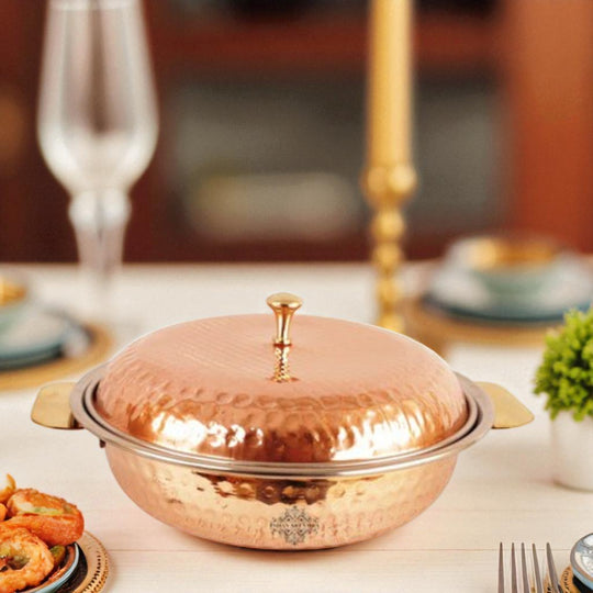 Steel Copper Hammered Design Royal Serving Donga Casserole with Lid 750 ML