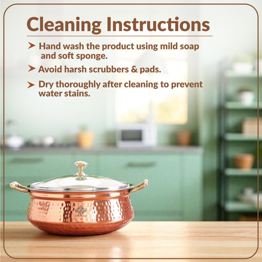 Steel Copper Hammered Design Casserole with Brass Handles- Serveware