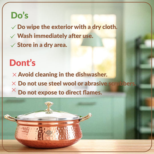 Steel Copper Hammered Design Casserole with Brass Handles- Serveware