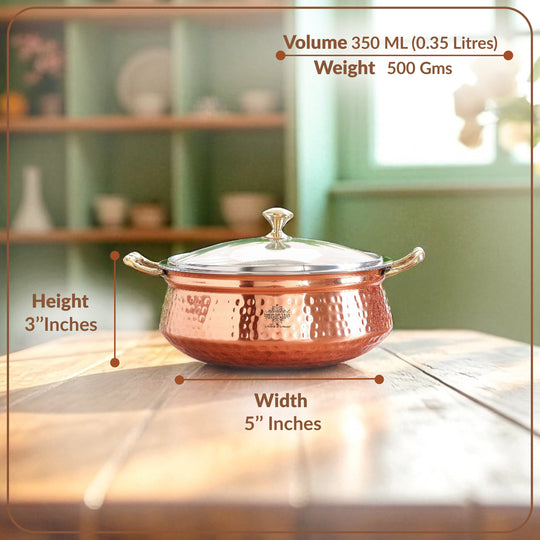 Steel Copper Hammered Design Casserole with Brass Handles- Serveware