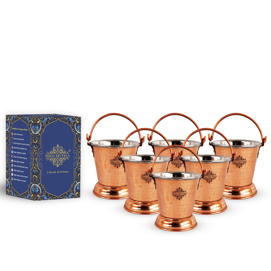 Steel copper hammered bucket serveware in use — Indian Art Villa