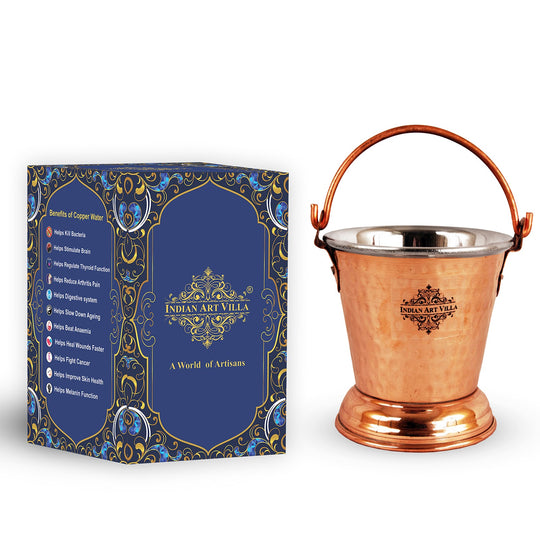 Pure steel copper bucket with hammered design side angle — Indian Art Villa