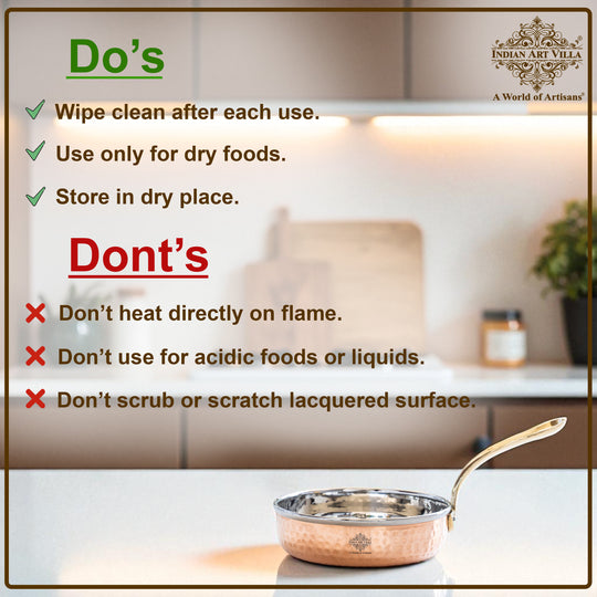 Steel Copper Frying pan Platter with Brass Handle, Serving Dishes