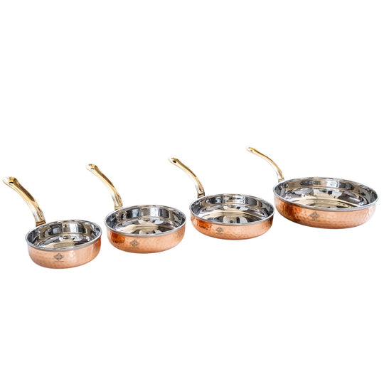 Steel Copper Frying pan Platter with Brass Handle, Serving Dishes