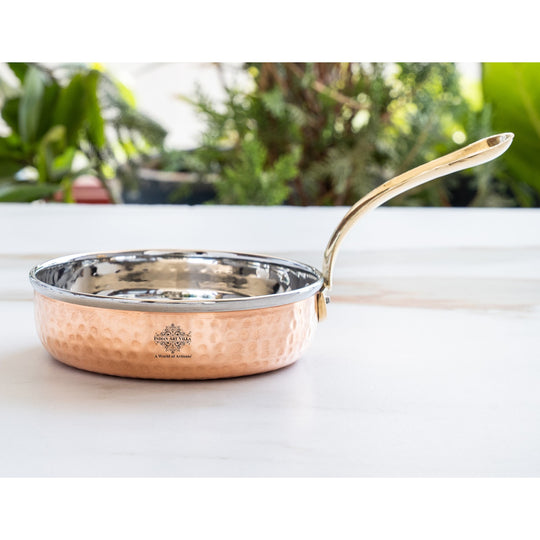 Stylish steel copper hammered pan platter with brass handle