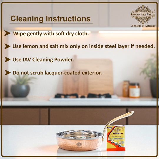 Steel Copper Frying pan Platter with Brass Handle, Serving Dishes