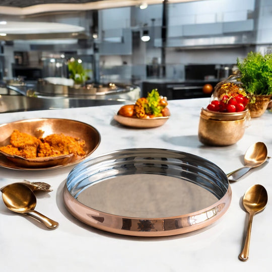 Handcrafted steel and copper thali designed to add elegance to your dining table and serve food with finesse.