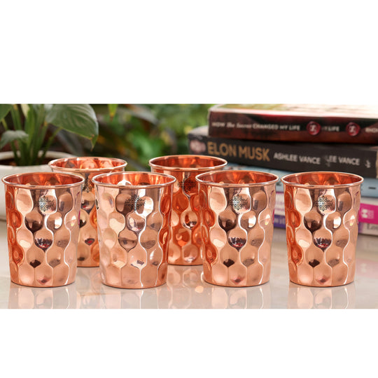 Pure Copper Diamond | Hammered | Shine Finish | Luxury Glasses-275 ML