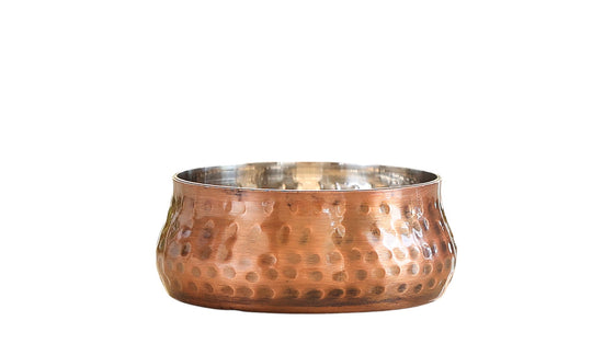 Indian Art Villa, Steel Copper Antique Finish Hammered Curved Bowl