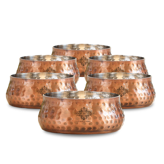 Indian Art Villa, Steel Copper Antique Finish Hammered Curved Bowl