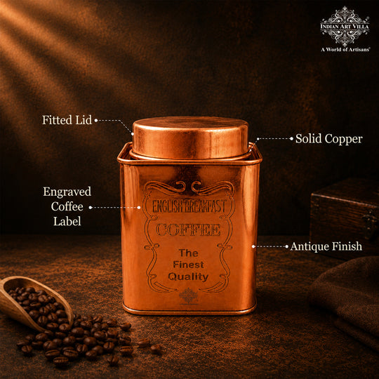 Pure copper coffee sugar tea container close-up — Indian Art Villa