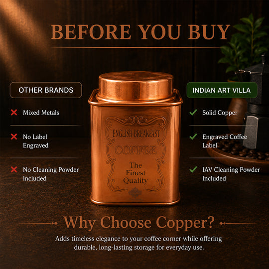 Pure copper coffee sugar tea container white background — Indian Art Villa