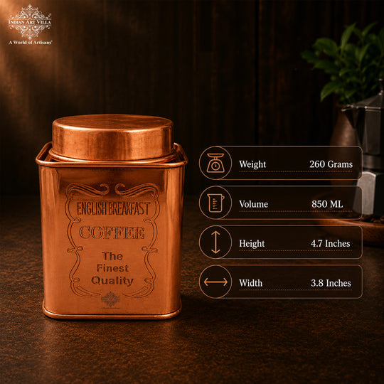 Pure copper coffee sugar tea container studio view — Indian Art Villa