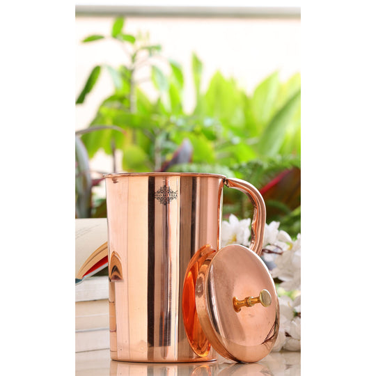 Pure Copper Jug With Diamond Hammered Beeding & Plain Design