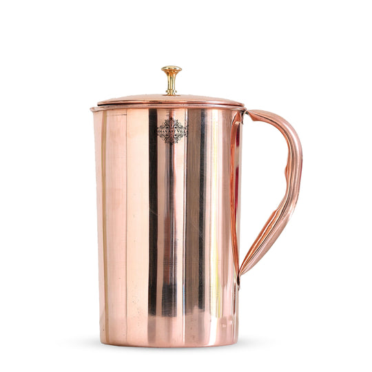 Pure Copper Jug With Diamond Hammered Beeding & Plain Design