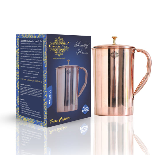 Pure Copper Jug With Diamond Hammered Beeding & Plain Design