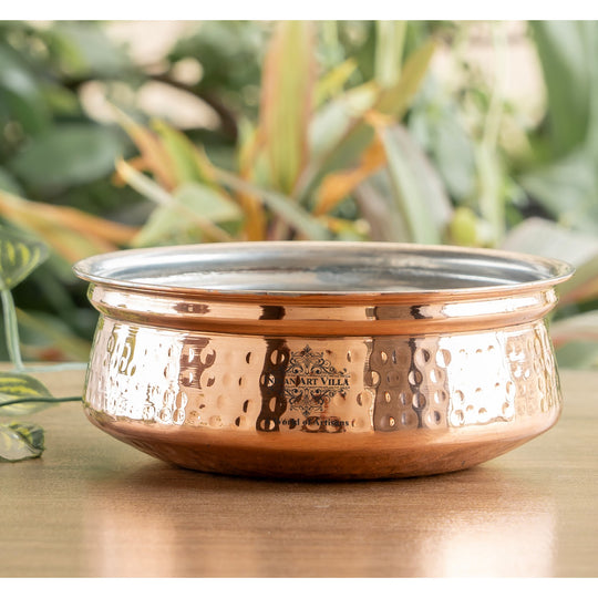 Elegant copper handi with a hammered texture, perfect for home and restaurant use.